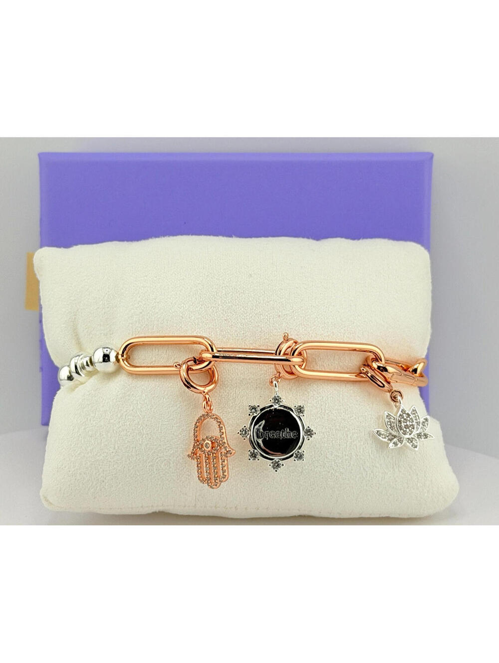 Bomb Party Charmelier Charm Bracelet "Remember To Breathe" Rose Gold & Siilver